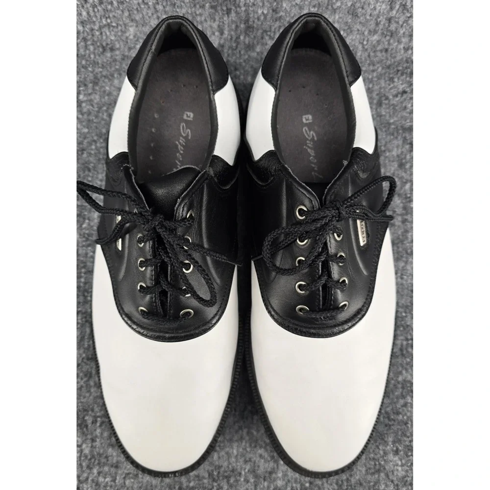 Footjoy SuperLites Men's Sz 9 White/Black Golf Shoes Lace Up Saddle Oxford 50588